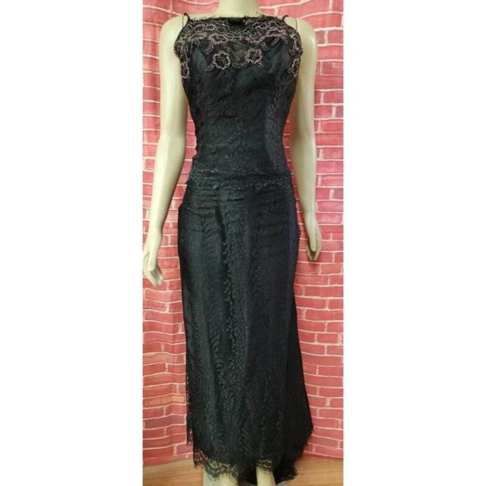 ROSE TAFT  black Lace sleeveless beaded With train Women's gown Sz 2?#CB3